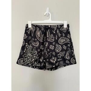Kill crew Muay Thai shorts (mid thigh cut) bandana black and cream men’s shorts